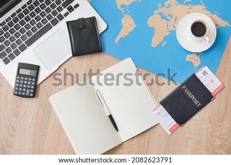 Set of travel items on table