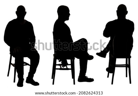 front,back and side view of the silhouette of a man sitting on chair with casual clothes 