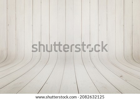 Old white wooden curved texture. Rustic background for product presentation Royalty-Free Stock Photo #2082632125