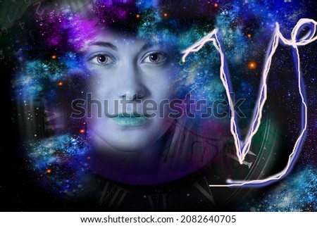 Woman face and astrological horoscope symbol capricorn
