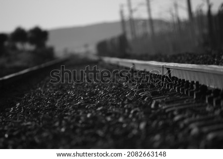 train tracks, train, catenaries, black and white, train rail with blur focus