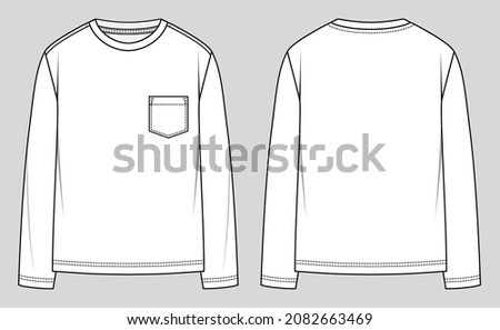 Oversized long sleeve shirt. T-shirt round neck. Fashion sketch. Flat technical drawing. Vector illustration.