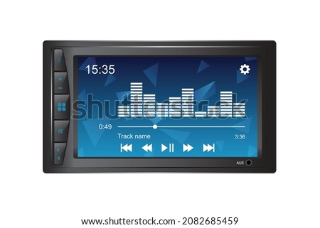 Vector illustration of a car audio system with lcd screen, car radio on a plain backgrounds Royalty-Free Stock Photo #2082685459