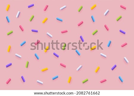 Seamless pattern of pink donut glaze with many decorative sprinkles. Vector background made with gradient meshes. Background design for banner, poster, flyer, card, postcard, cover, brochure. Royalty-Free Stock Photo #2082761662