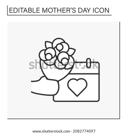 Presents line icon. Surprises for holiday. Flowers in honor of my mother. Special family day. Mother day concept. Isolated vector illustration. Editable stroke
