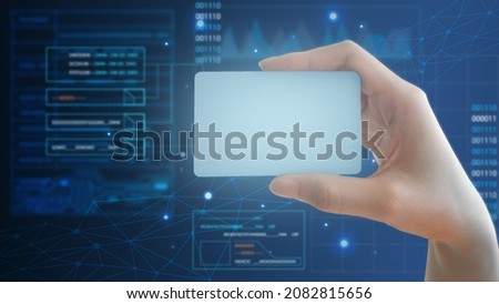 digital card in hand isolated, access personal financial data, id card on virtual screen, Abstract science or technology background 
