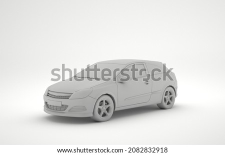 A white 3d model car with white background. Idea for designing.
