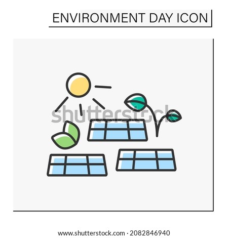 Renewable energy color icon. Conversion of power from sunlight into electricity. Solar battery. Eco awareness. Environment day concept. Isolated vector illustration