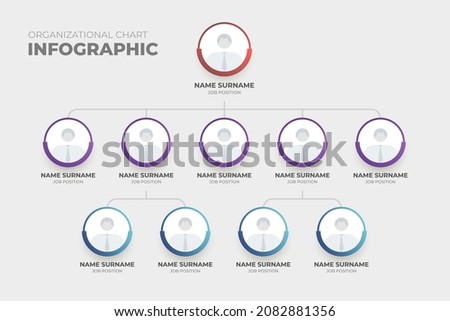 Business hierarchy organogram chart infographics. Corporate organizational structure graphic elements. Company organization branches template. Modern vector infographic tree layout design. EPS10 Royalty-Free Stock Photo #2082881356
