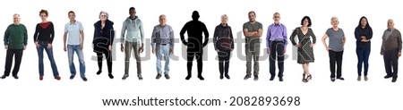 group of mixed people on white background (one silhouette)