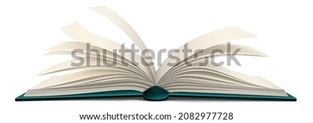 Open book side view mockup. Realistic flipping pages Royalty-Free Stock Photo #2082977728