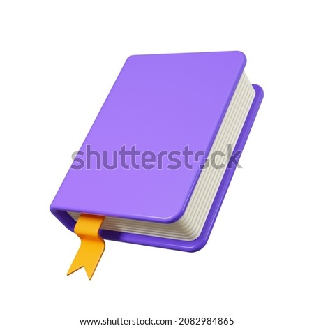 Violet book with orange bookmark. 3d rendering illustration.