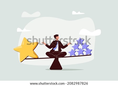Quality vs quantity, management to assure excellent work outcome, working attitude to deliver superior result concept, smart businessman holding precious high quality stars versus other ordinary stars Royalty-Free Stock Photo #2082987826