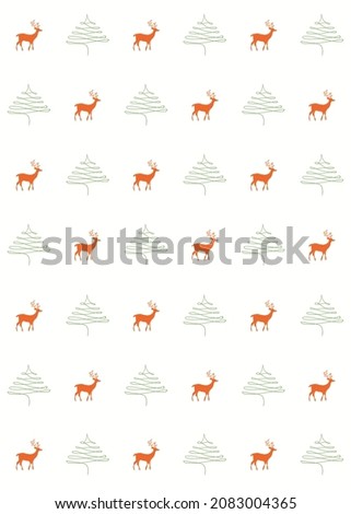 Merry Christmas and Happy New Year! 2022! Vector trendy abstract illustrations of holiday card with forest, santa claus, fox, deer, lettering, christmas tree and pine. Drawing for poster or pattern.