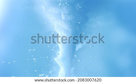 Underwater bubble vortex swirl whirlpool plate. Macro High-speed slow-motion studio shot. Real soap foam whirl on blue template mock-up background as beauty and cleaning product showcase demo template Royalty-Free Stock Photo #2083007620
