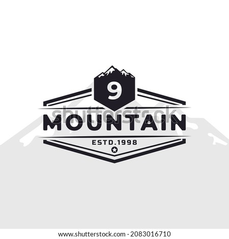 Vintage Emblem Badge Number 9 Mountain Typography Logo for Outdoor Adventure Expedition, Mountains Silhouette Shirt, Print Stamp Design Template Element