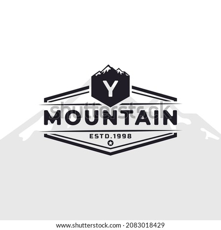 Vintage Emblem Badge Letter Y Mountain Typography Logo for Outdoor Adventure Expedition, Mountains Silhouette Shirt, Print Stamp Design Template Element