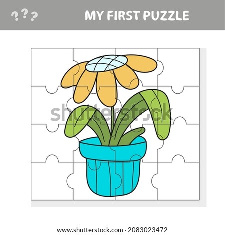Education paper game for children, flowers in a pot. Jigsaw puzzle. My first puzzle