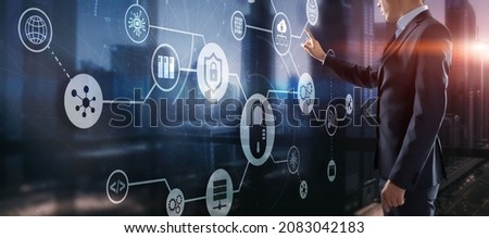 Tech background. Cybersecurity icons. Universal technology abstract background for presentations Royalty-Free Stock Photo #2083042183