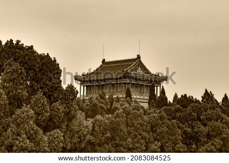 Monochrome pictures of ancient buildings at the beginning of the Great Wall 