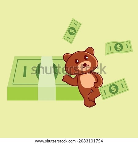 Rich cute bear, teddy bear has a lot of money