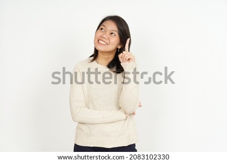 Thinking of Beautiful Asian Woman Isolated On White Background