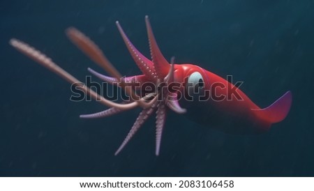 Deep Sea Squid Underwater, 3D Rendered