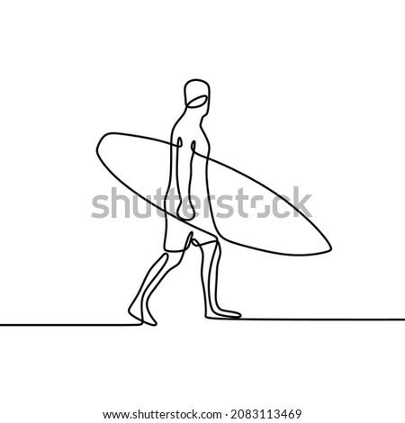 man surfing holiday oneline continuous single line art