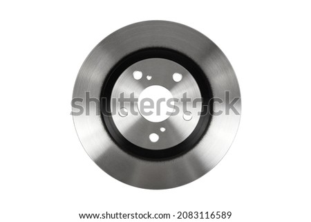 The brake disc of car top view is isolated on white background. Part of the braking system of a vehicle. The main element of the disc brake system.