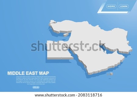Middle East Map - World map International vector template with isometric style including shadow, white color on blue background for design, website, infographic - Vector illustration eps 10