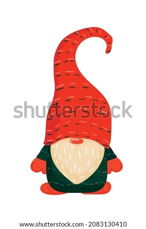Gnome. Christmas Scandinavian small gnomes in a New Year's santa hat. Cartoon hand drawn characters. Stock vector illustration isolated on white background.