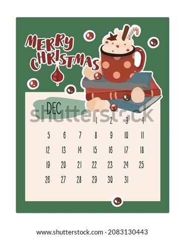 December. Сhristmas monthly planner. Organizer. Paper sheet. New Year set. Isolated vector colorful element. 