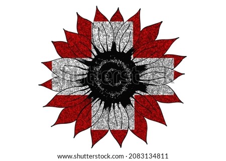 Big drawn glitter sunflower in colors of national flag. Switzerland