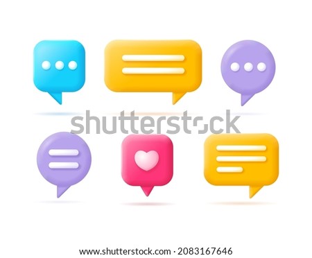 3d Different Types Speech Bubble Set Cartoon Plasticine Style Symbol of Communication and Dialog Isolated on a White Background. Vector illustration