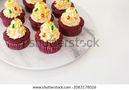 Red velvet cupcake with Christmas  tree decoration