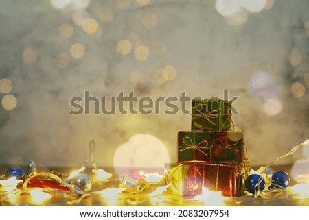 Christmas themed wallpaper with wooden table background.