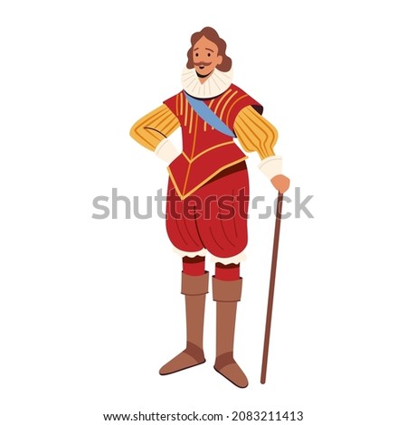 Medieval Lord, Character of 16th Century, Royal Middle Ages Personage Wear Luxury Clothes and Walking Cane, Aristocrat, Ancient Baron Isolated on White Background. Cartoon People Vector Illustration Royalty-Free Stock Photo #2083211413