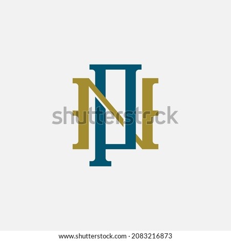 Monogram logo, Initial letters N, P, NP or PN, tosca and gold color on white background