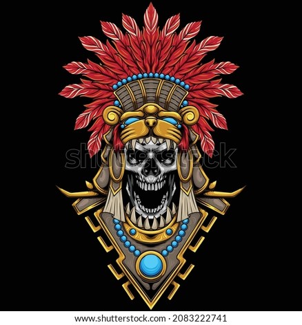Aztec skull warrior illustration with premium quality stock vector