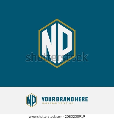 Monogram logo, Initial letters N, P, NP or PN, white and gold color on tosca background
