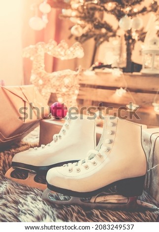White ice skate present at christmas time
