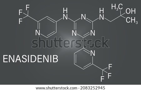 Enasidenib cancer drug molecule (IDH2 inhibitor). Skeletal formula.	