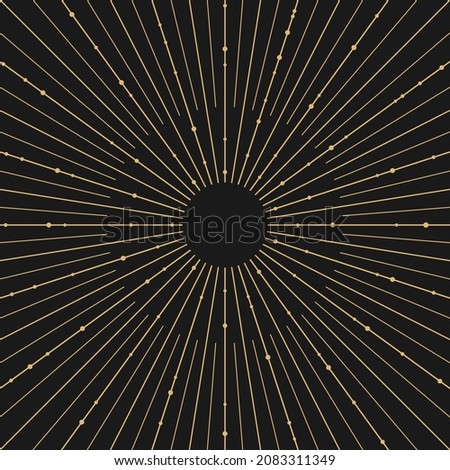Golden solar light rays frame on black. Vintage shine burst background. Holiday Radiant sparks. Vector illustration. Sun beam ray sunburst background. Magic, witchcraft wallpaper Royalty-Free Stock Photo #2083311349