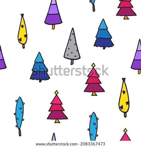 Different shape of colorful Christmas trees Pattern with white background