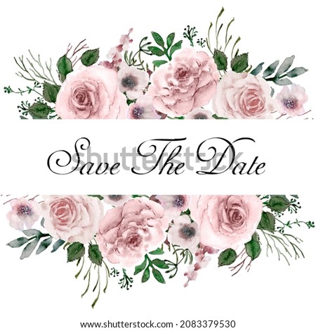 Watercolor pink roses Frame, Dusty pink peony Border frame isolated on white background, vintage floral Border, Hand painted  wildflowers illustration, for wedding design, invitations, greeting cards