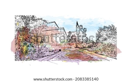 Building view with landmark of Limassol is the 
city in Cyprus. Watercolor splash with hand drawn sketch illustration in vector.