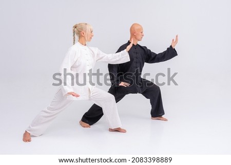 Wushu couple in studio training
