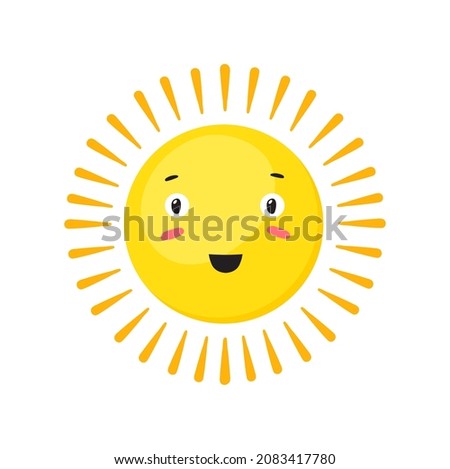 Pop eyed Sun. Sunshine cute summer logo, vector design isolated on white background