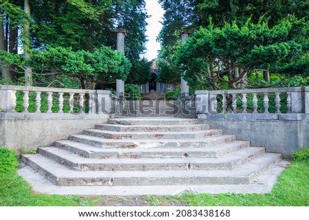 Bloomfield Hills, Michigan, USA - July 10 2021: Cranbrook schools architecture stairs. American private middle school high school. Royalty-Free Stock Photo #2083438168