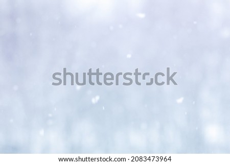 Soft Winter Nature Blurred Background, closeup. Abstract Beautiful Delicate texture. Defocused Rural winter scene in snowy day. Natural light blue backdrop with Copy Space for design